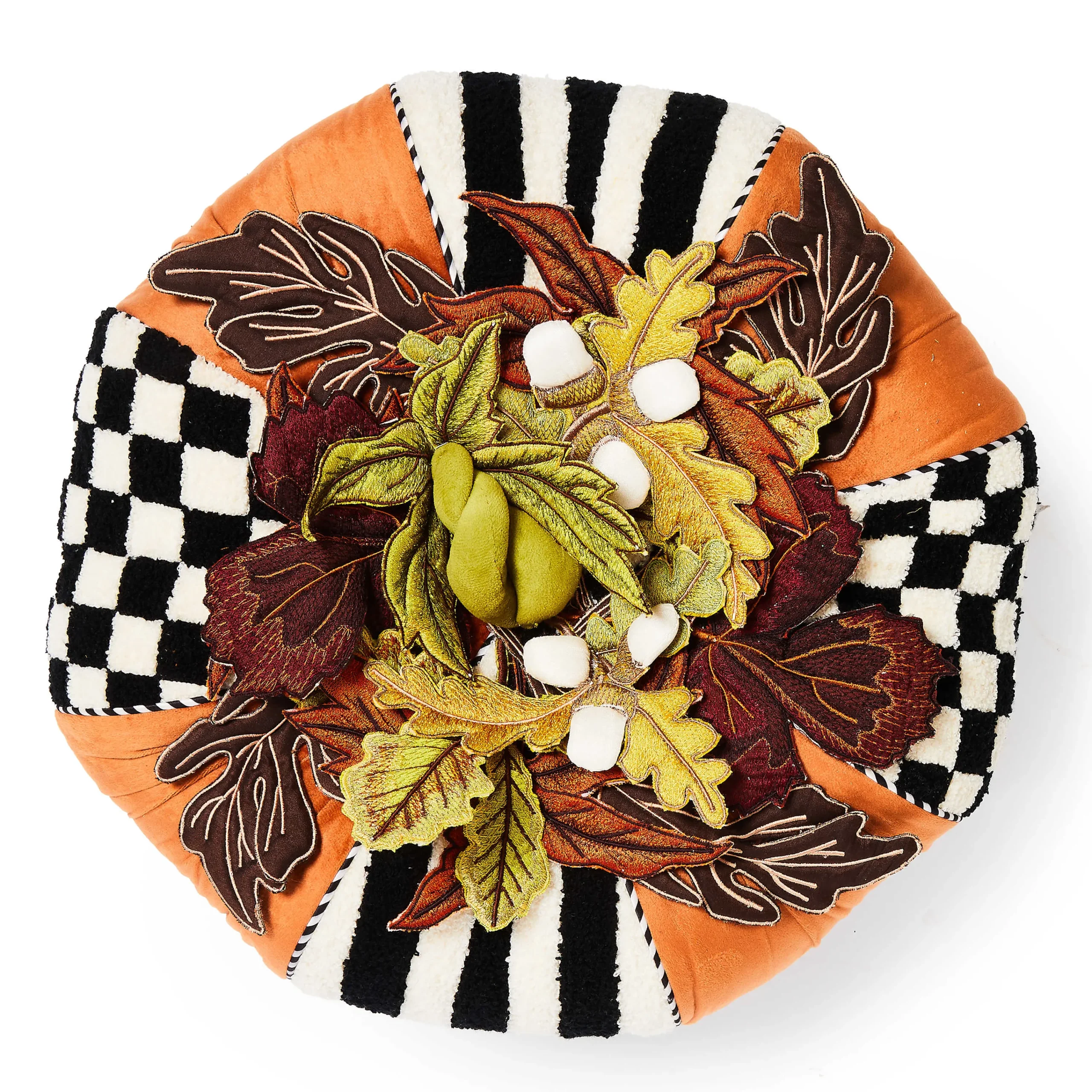 MacKenzie-Childs Harvest Check Stripe Tufted Footstool| Living Room
