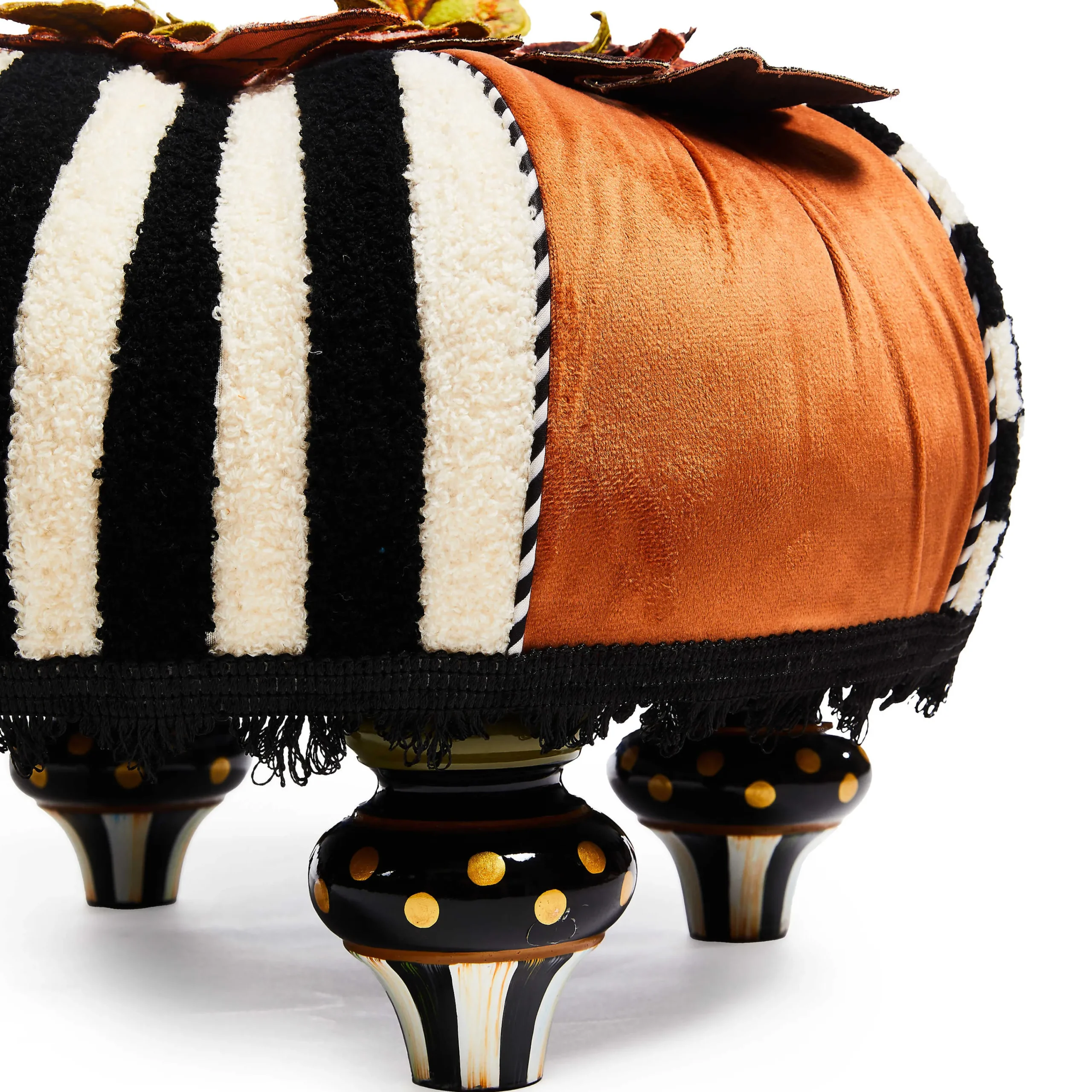 MacKenzie-Childs Harvest Check Stripe Tufted Footstool| Living Room