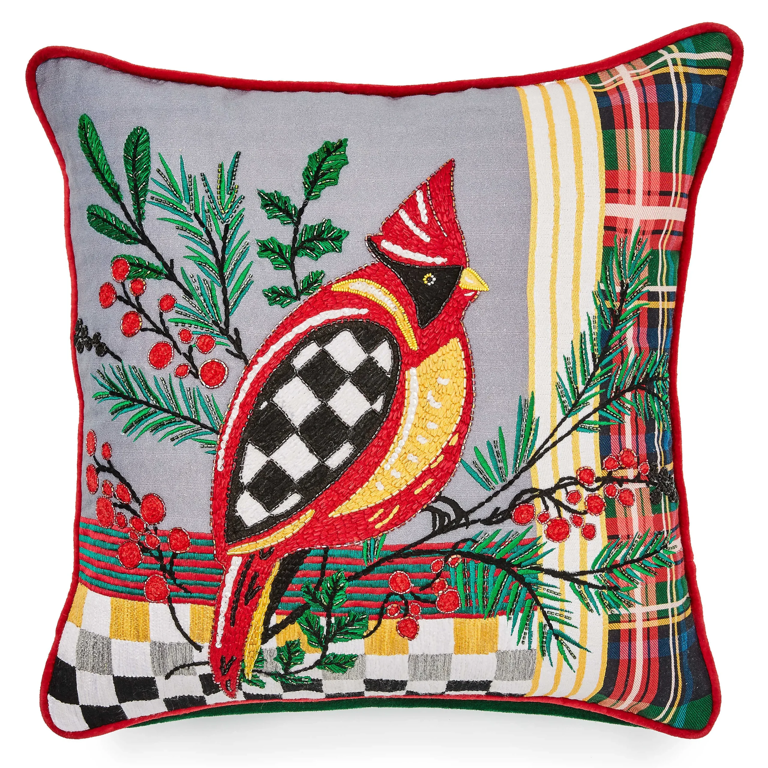 MacKenzie-Childs Holiday Cardinal Beaded Throw Pillow| Pillows, Throws, & Cushions