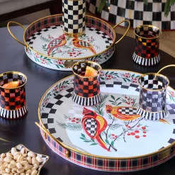 MacKenzie-Childs Holiday Cardinal Round Metal Serving Trays, Set of 2| Holiday|Serveware
