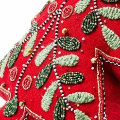 MacKenzie-Childs Holiday Red Tree Shaped Embroidered Throw Pillow| Pillows, Throws, & Cushions