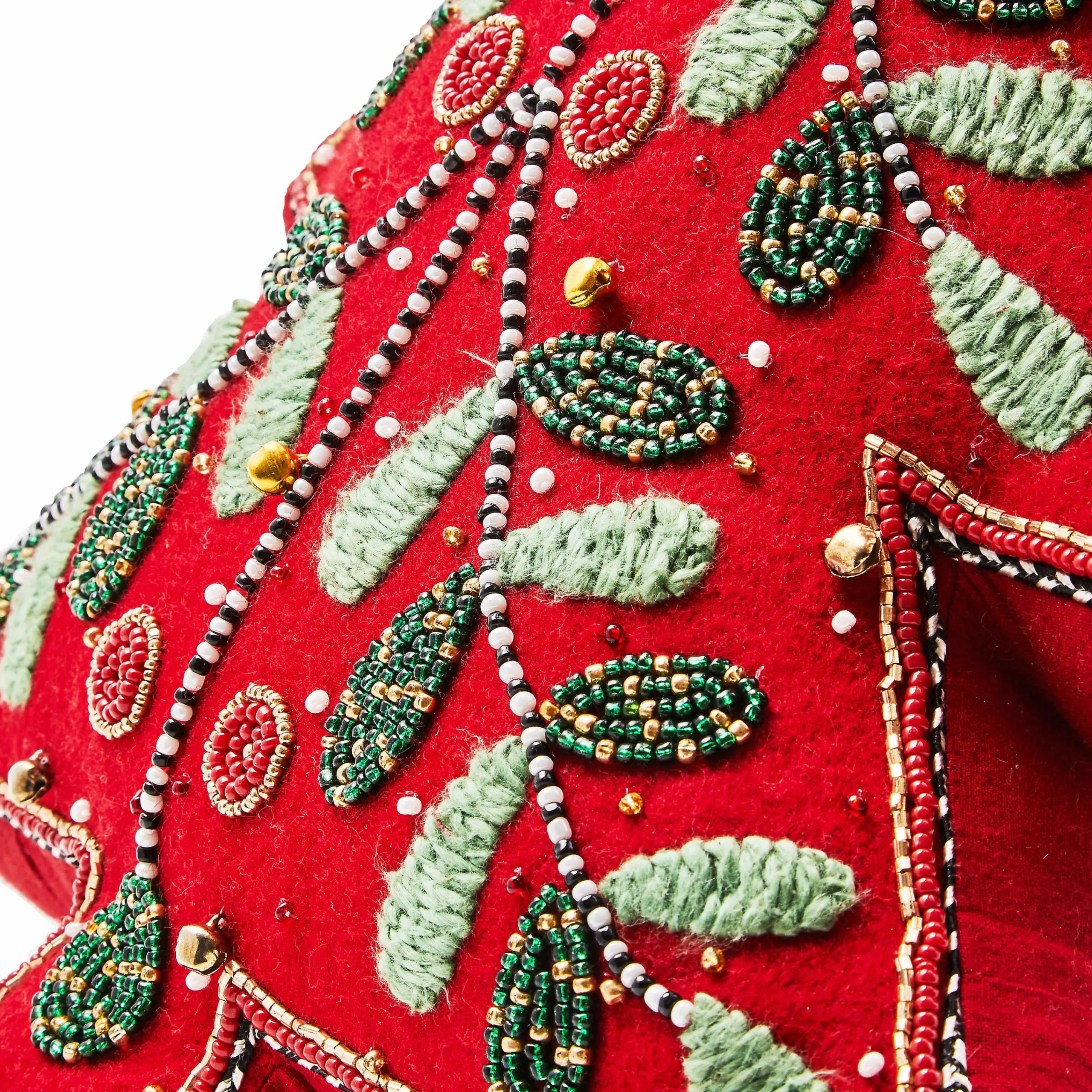 MacKenzie-Childs Holiday Red Tree Shaped Embroidered Throw Pillow| Pillows, Throws, & Cushions