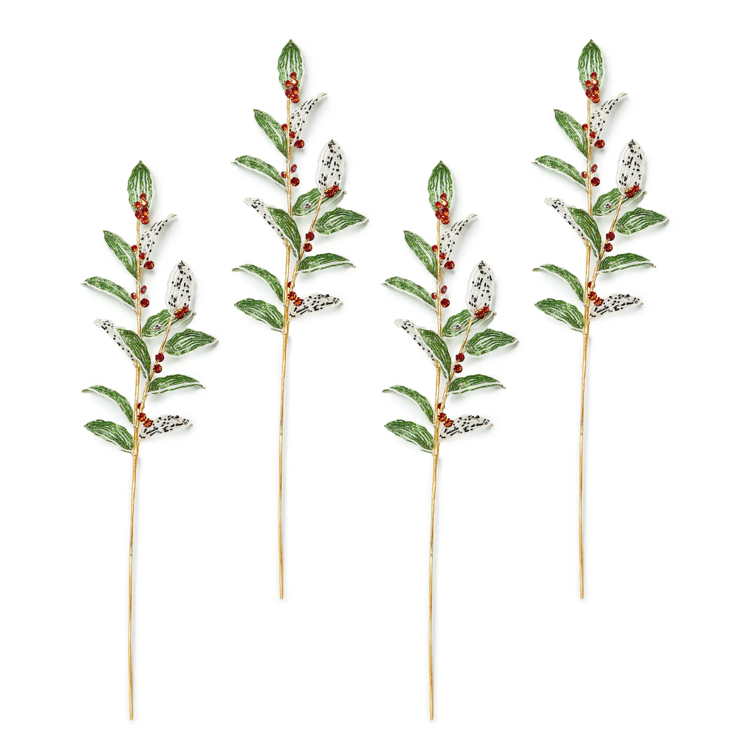 MacKenzie-Childs Holly Beaded Spray Stem, Set of 4| Holiday|Greenery & Florals
