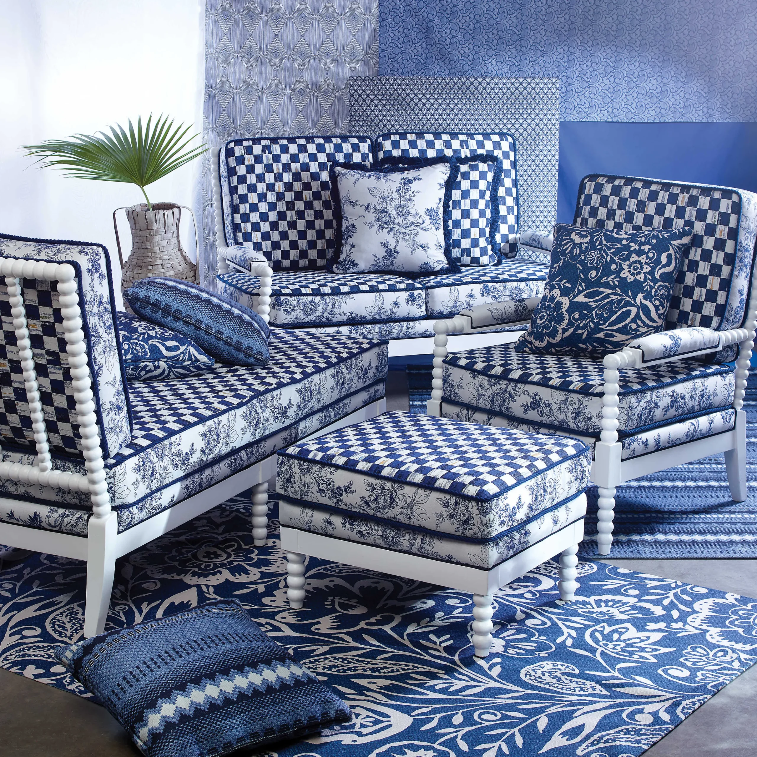 MacKenzie-Childs Indigo Villa Outdoor Loveseat| Outdoor|Spring