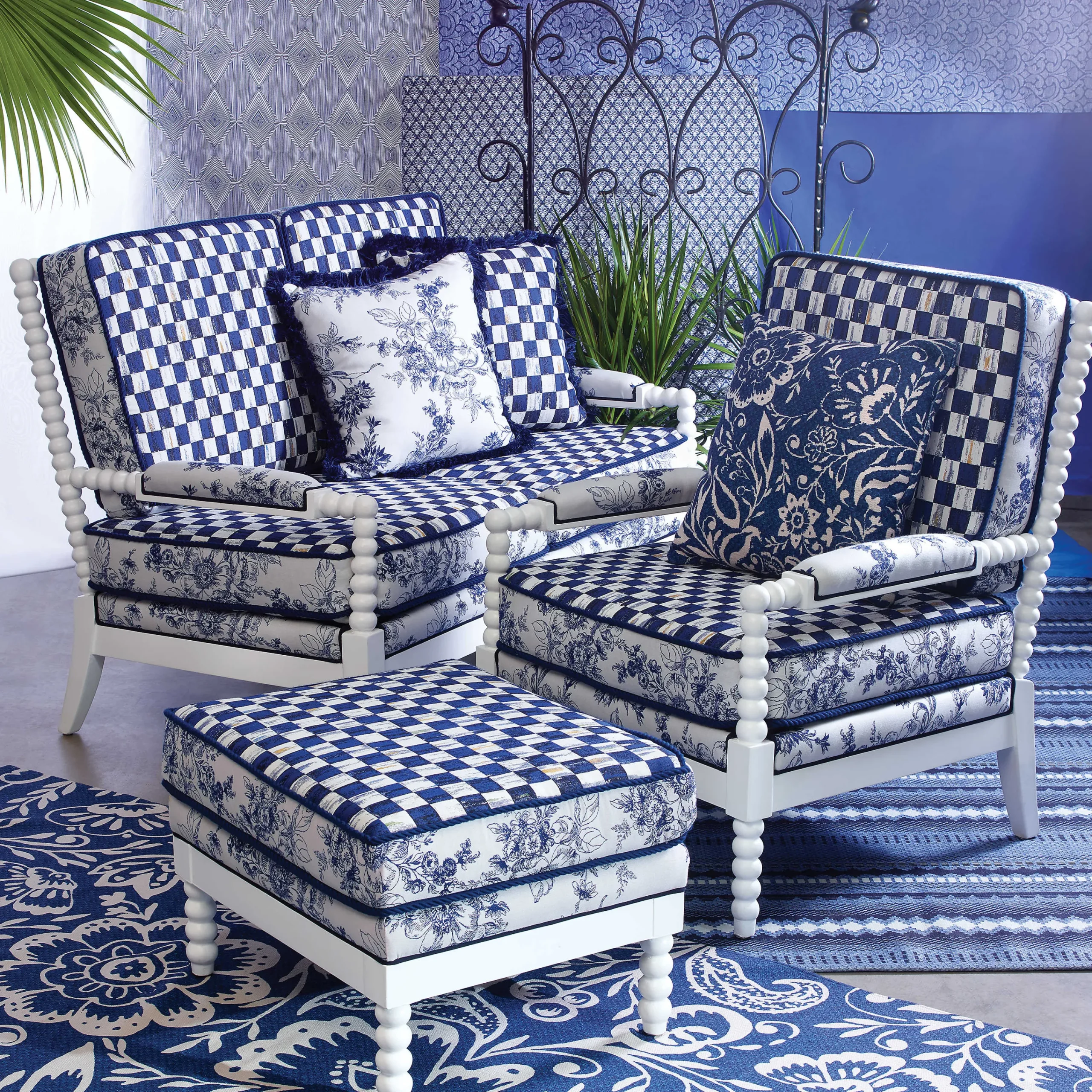 MacKenzie-Childs Indigo Villa Outdoor Throw Pillow| Pillows, Throws, & Cushions|Outdoor