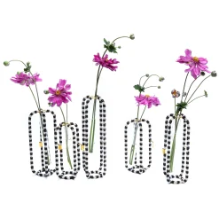 MacKenzie-Childs Interlocking Black  White Bud Vases, Set of 5| Room Accents
