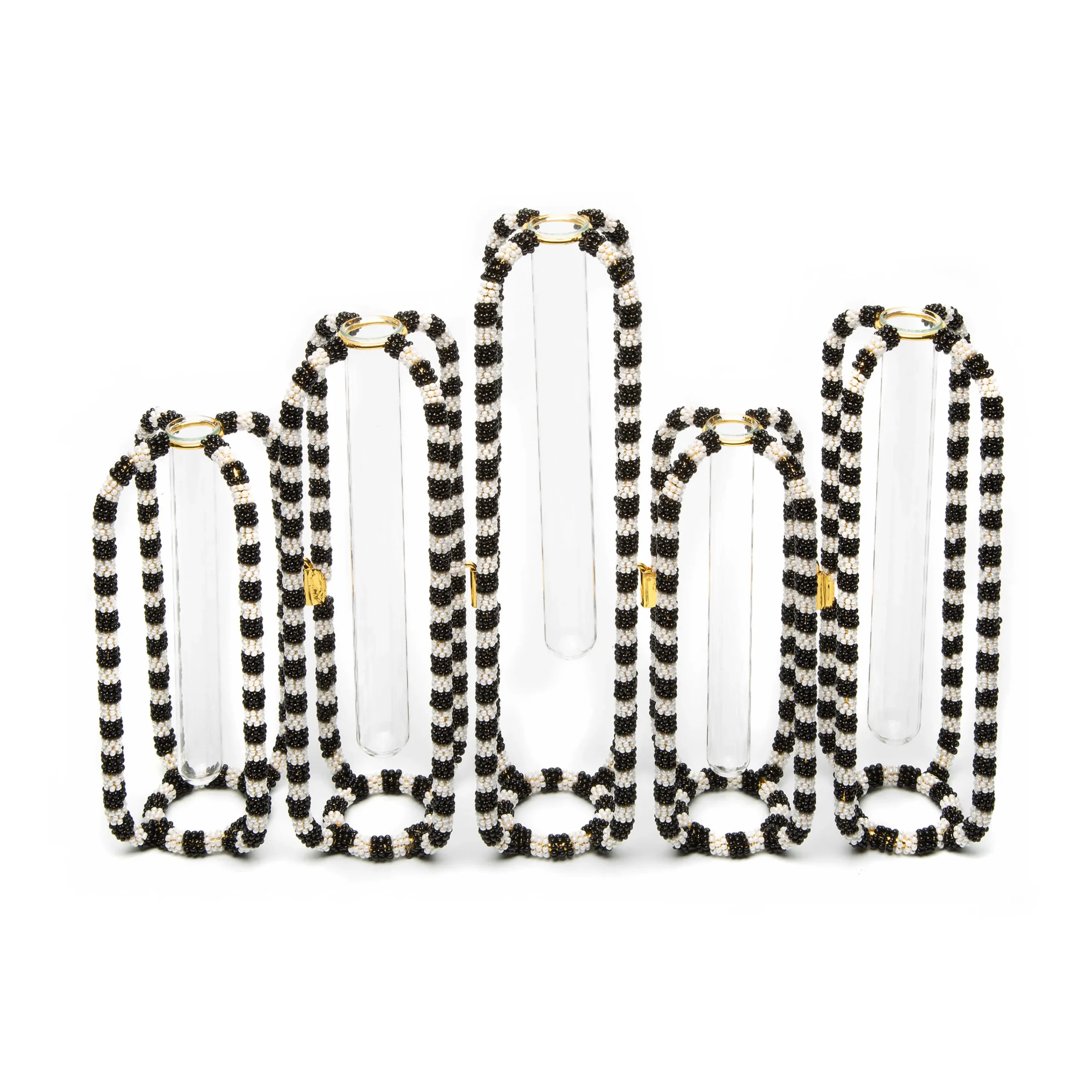 MacKenzie-Childs Interlocking Black White Bud Vases, Set of 5| Room Accents