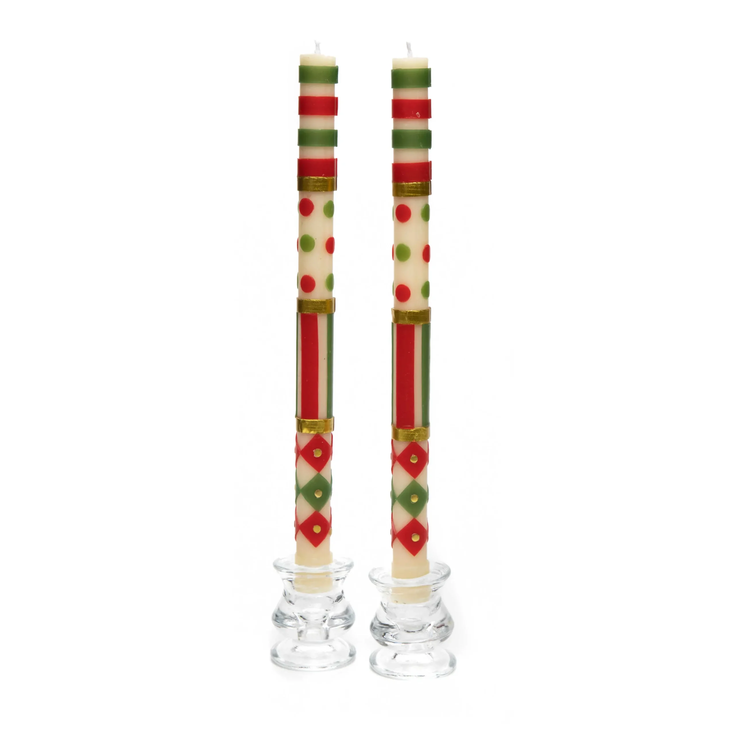 MacKenzie-Childs Jester Dinner Candles - Red, Green, Gold - Set of 2| Holiday|Candles & Fragrances