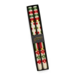 MacKenzie-Childs Jester Dinner Candles - Red, Green, Gold - Set of 2| Holiday|Candles & Fragrances