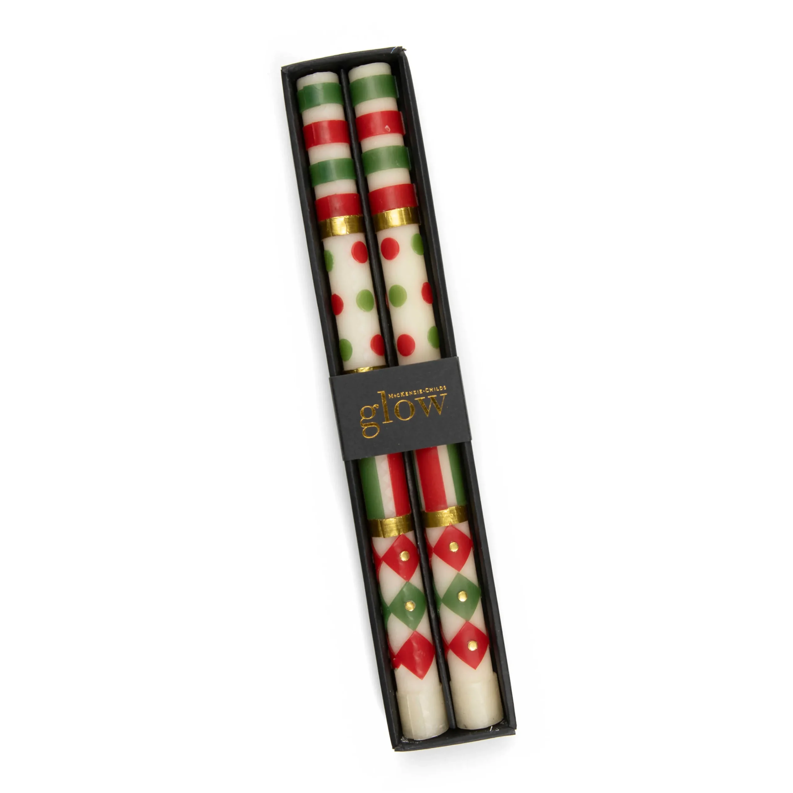 MacKenzie-Childs Jester Dinner Candles - Red, Green, Gold - Set of 2| Holiday|Candles & Fragrances