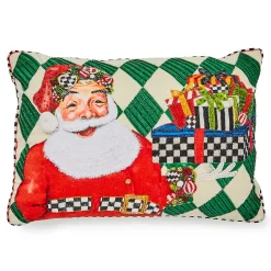 MacKenzie-Childs Jolly Holiday Santa with Packages Beaded Lumbar Pillow| Pillows, Throws, & Cushions