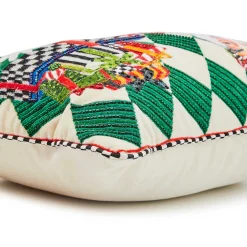MacKenzie-Childs Jolly Holiday Santa with Packages Beaded Lumbar Pillow| Pillows, Throws, & Cushions
