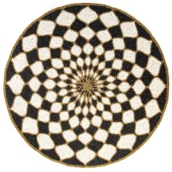 MacKenzie-Childs Kaleidoscope Black Ivory Beaded Placemat| Table Accessories|Kitchen & Table Linens