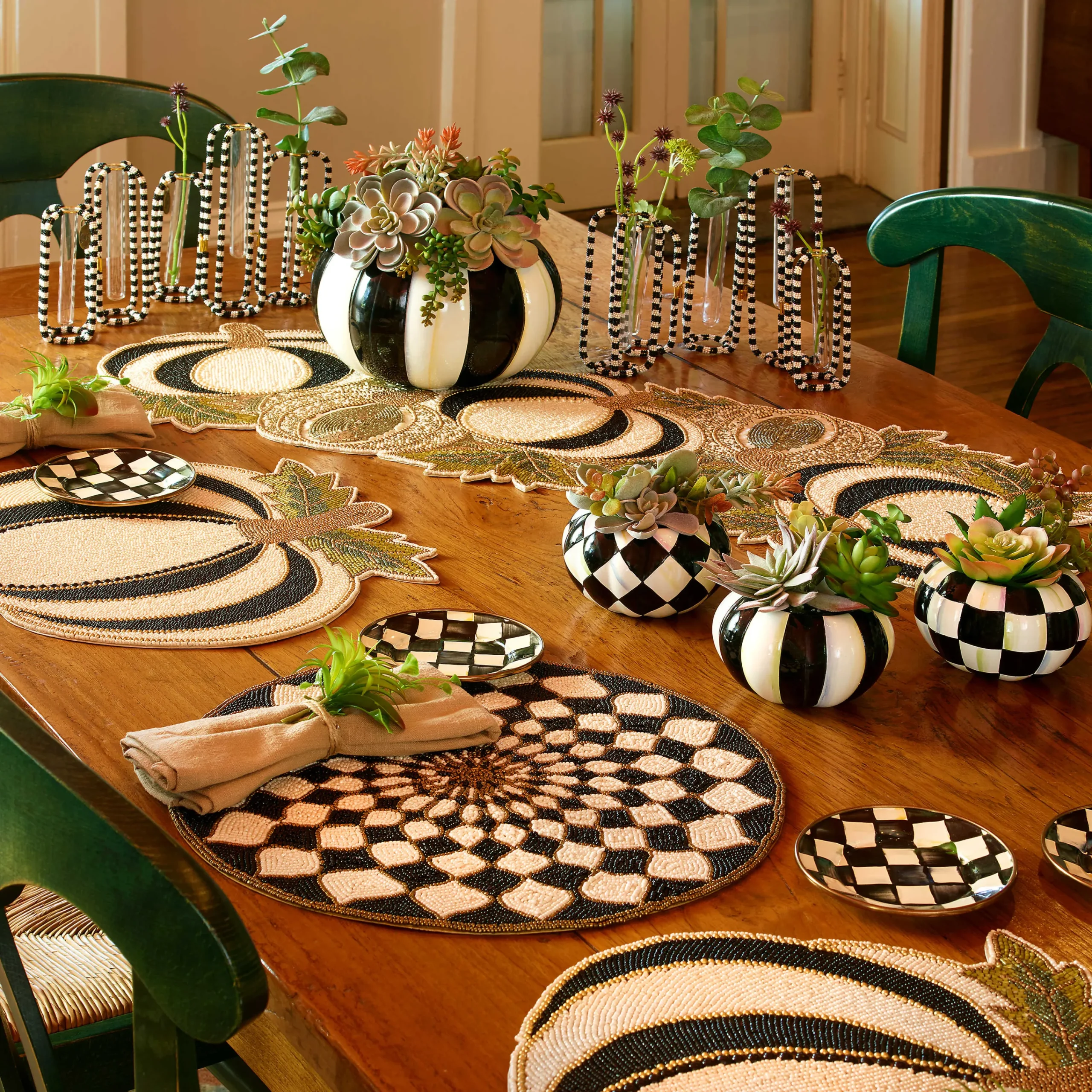 MacKenzie-Childs Kaleidoscope Black Ivory Beaded Placemat| Table Accessories|Kitchen & Table Linens