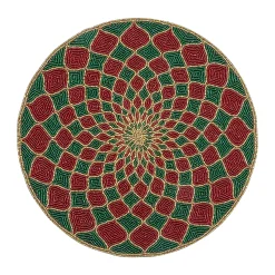 MacKenzie-Childs Kaleidoscope Red Green Beaded Placemat| Holiday|Table Accessories