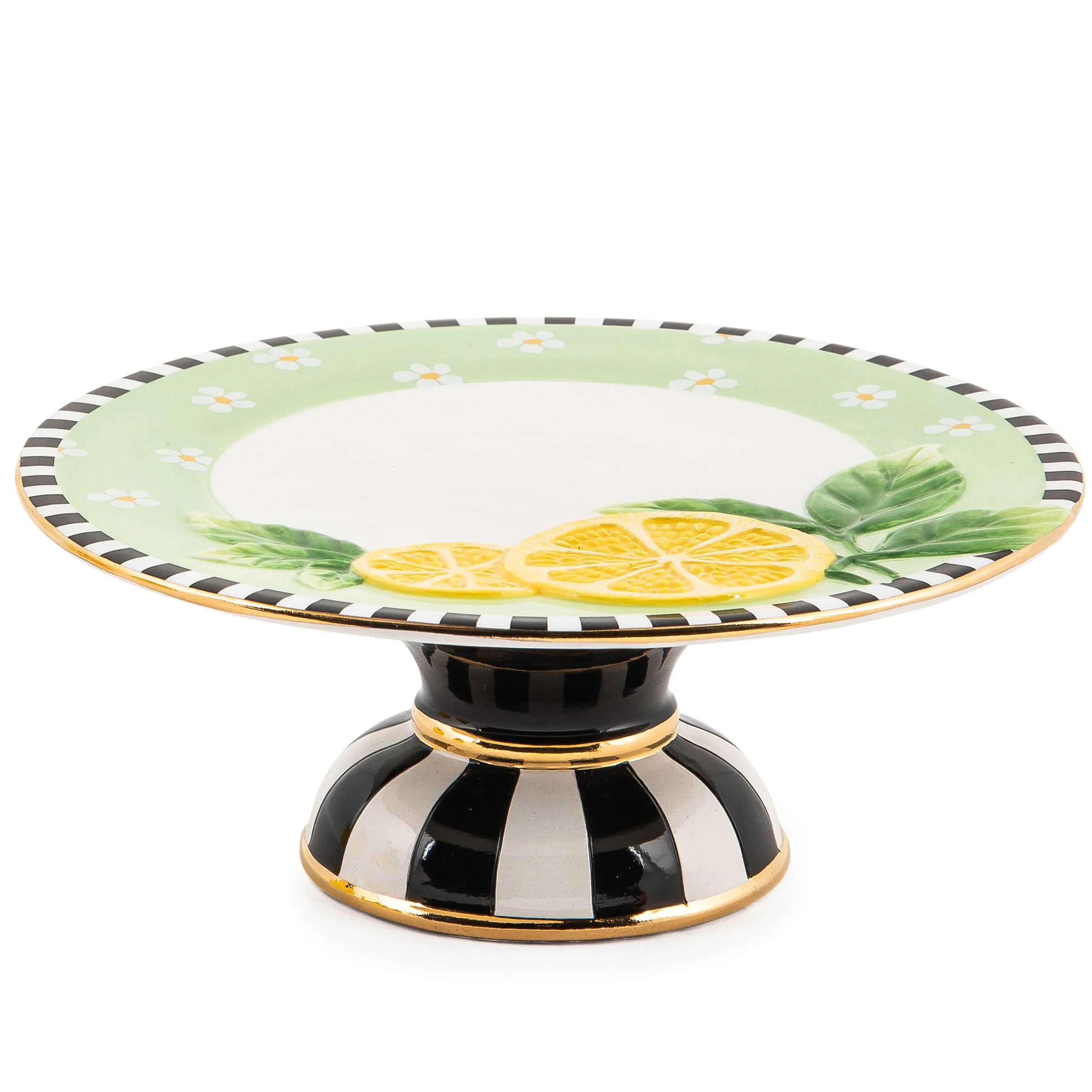 MacKenzie-Childs Lemon Small Pedestal Platter| Spring|Serveware