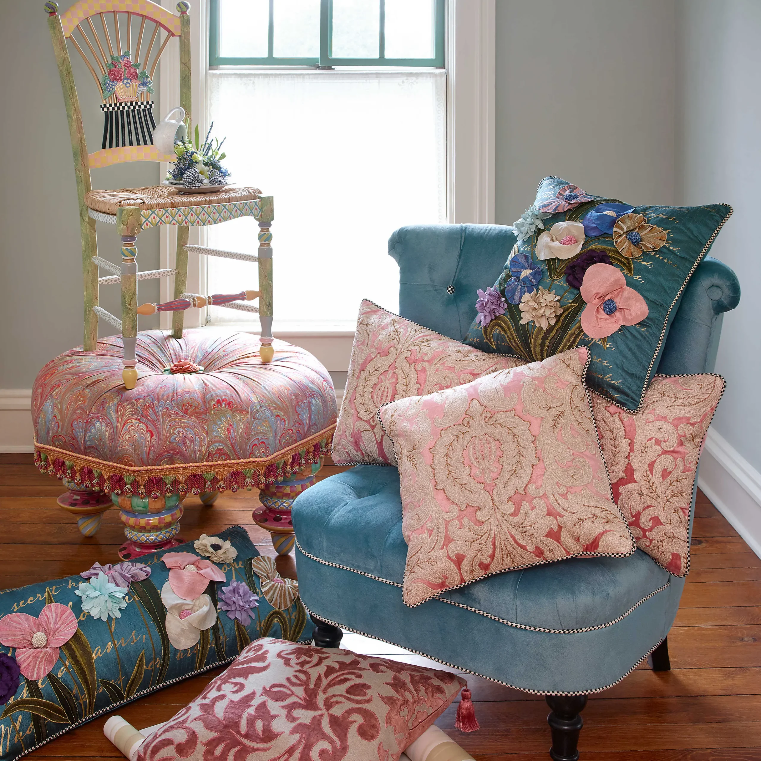 MacKenzie-Childs Light Flower Basket Side Chair| Dining Room & Kitchen