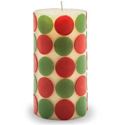 MacKenzie-Childs Macrodot 6 Red  Green Pillar Candle| Holiday|Candles & Fragrances