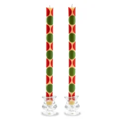 MacKenzie-Childs Macrodot Red  Green Dinner Candles, Set of 2| Holiday|Candles & Fragrances