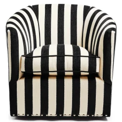 MacKenzie-Childs Marquee Black Stripe Chenille Swivel Chair| Living Room