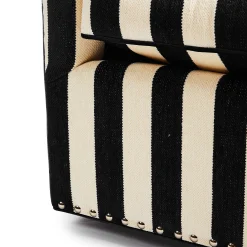 MacKenzie-Childs Marquee Black Stripe Chenille Swivel Chair| Living Room