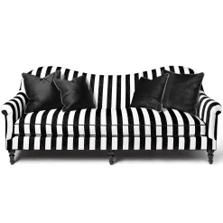 MacKenzie-Childs Marquee Black Stripe Chenille Sofa| Living Room