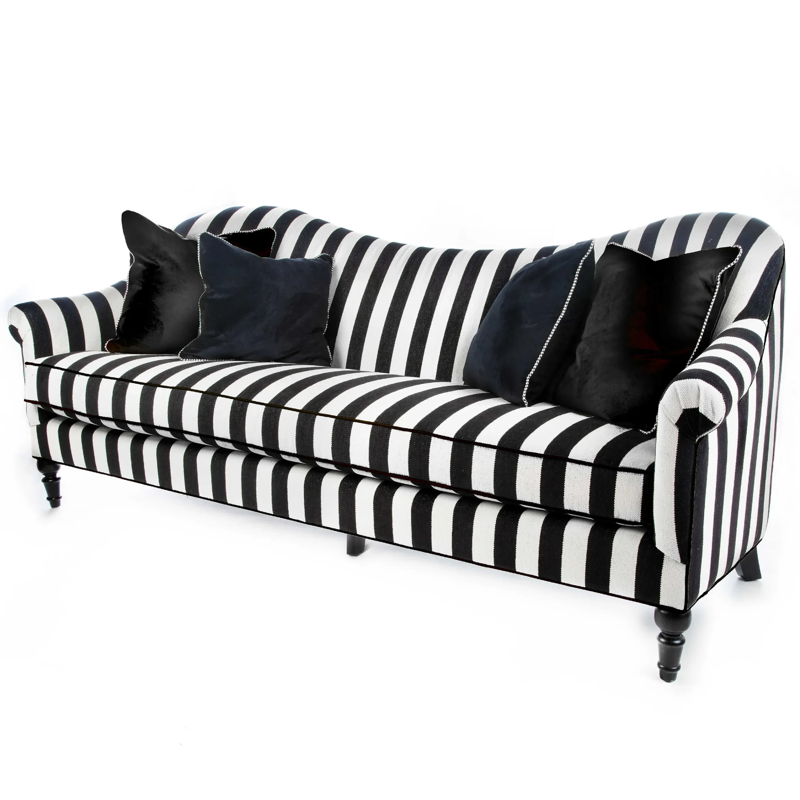 MacKenzie-Childs Marquee Black Stripe Chenille Sofa| Living Room
