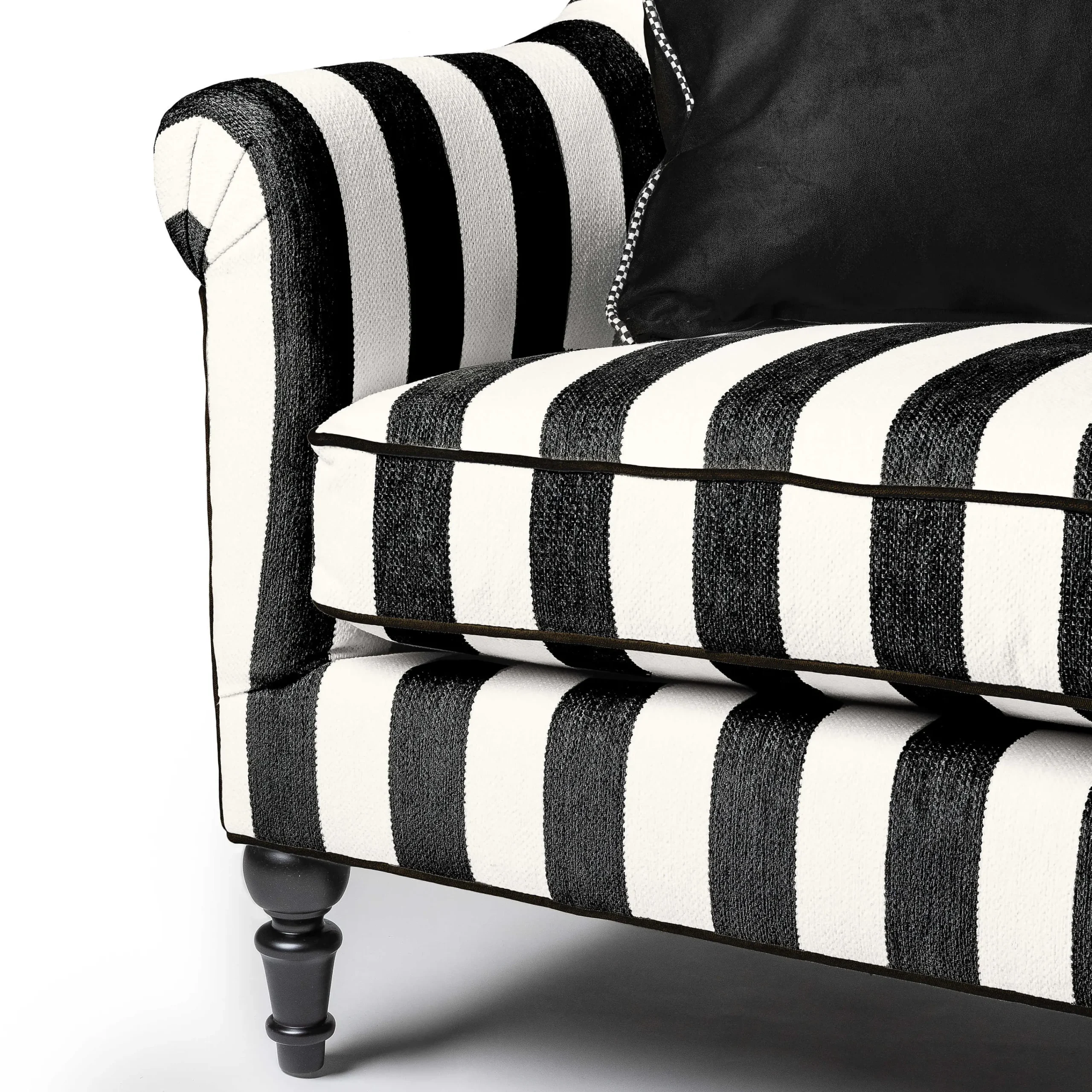 MacKenzie-Childs Marquee Black Stripe Chenille Sofa| Living Room