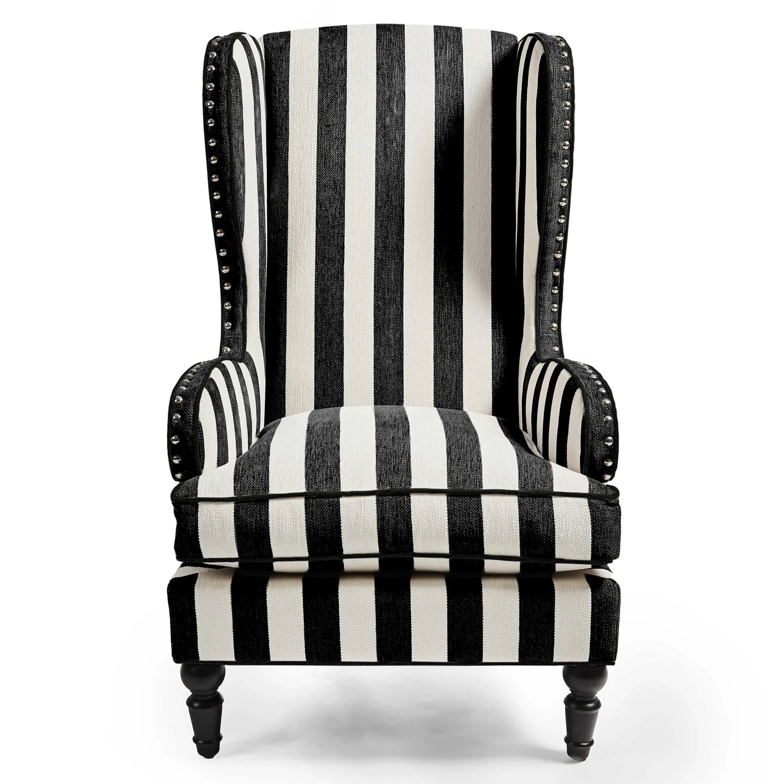 MacKenzie-Childs Marquee Black Stripe Chenille Wing Chair| Living Room