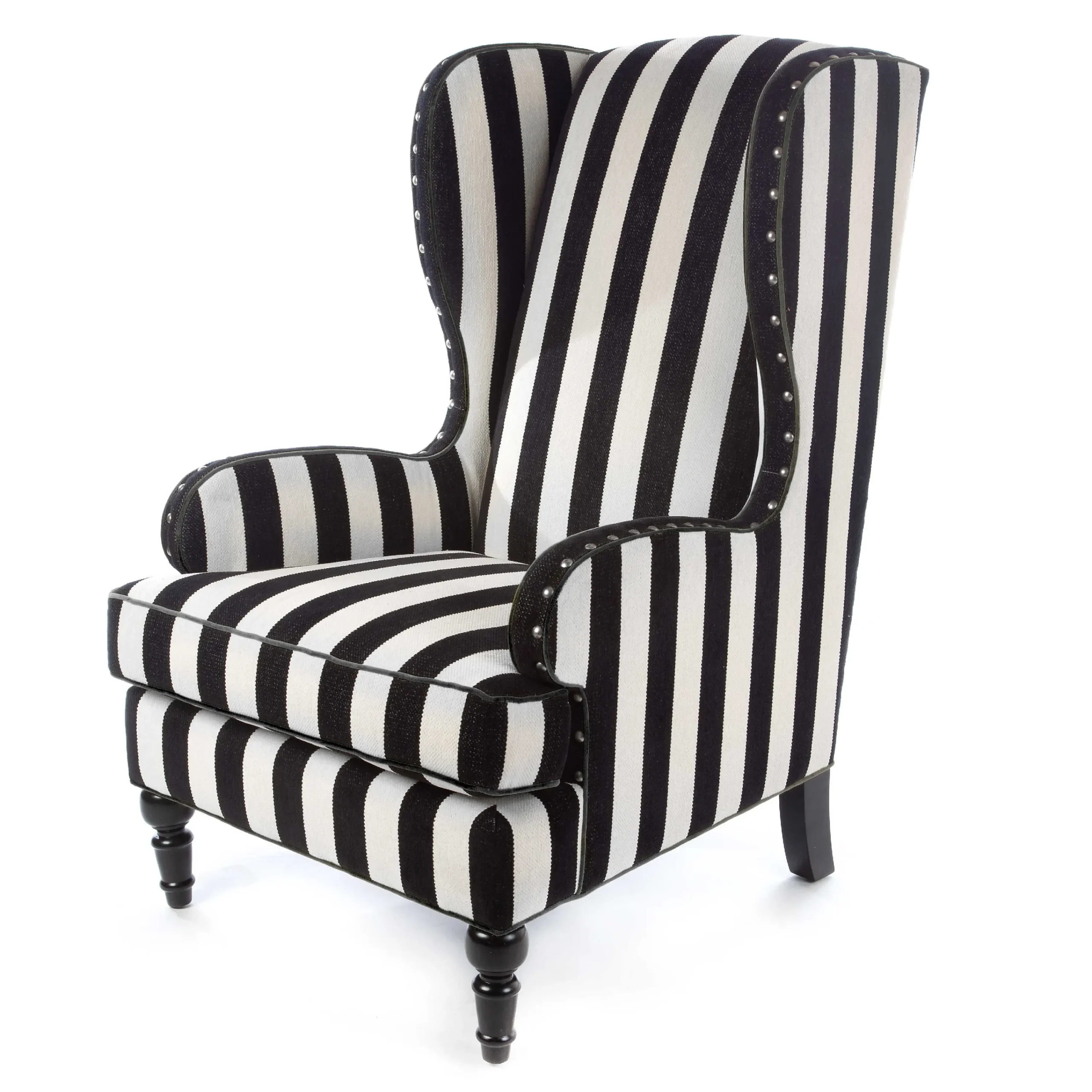 MacKenzie-Childs Marquee Black Stripe Chenille Wing Chair| Living Room