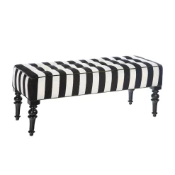 MacKenzie-Childs Marquee Black Stripe Chenille Upholstered Bench| Living Room