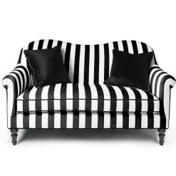 MacKenzie-Childs Marquee Black Stripe Chenille Loveseat| Living Room