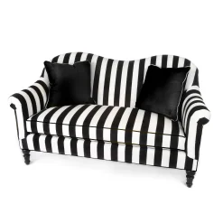 MacKenzie-Childs Marquee Black Stripe Chenille Loveseat| Living Room