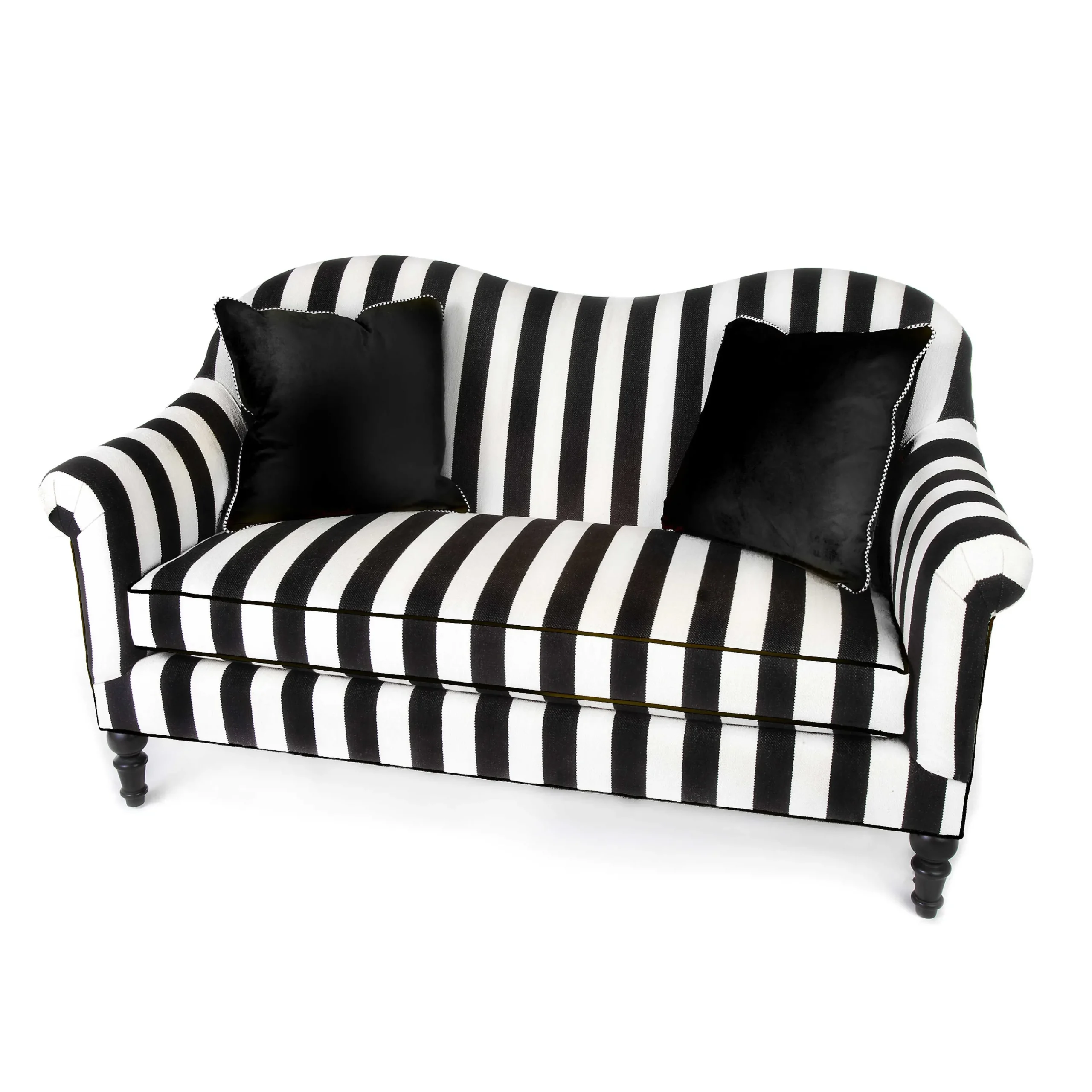 MacKenzie-Childs Marquee Black Stripe Chenille Loveseat| Living Room