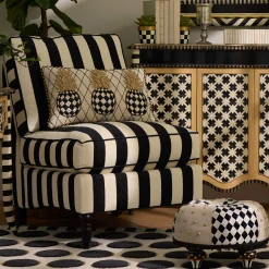 MacKenzie-Childs Marquee Black Stripe Chenille Armless Chair| Living Room