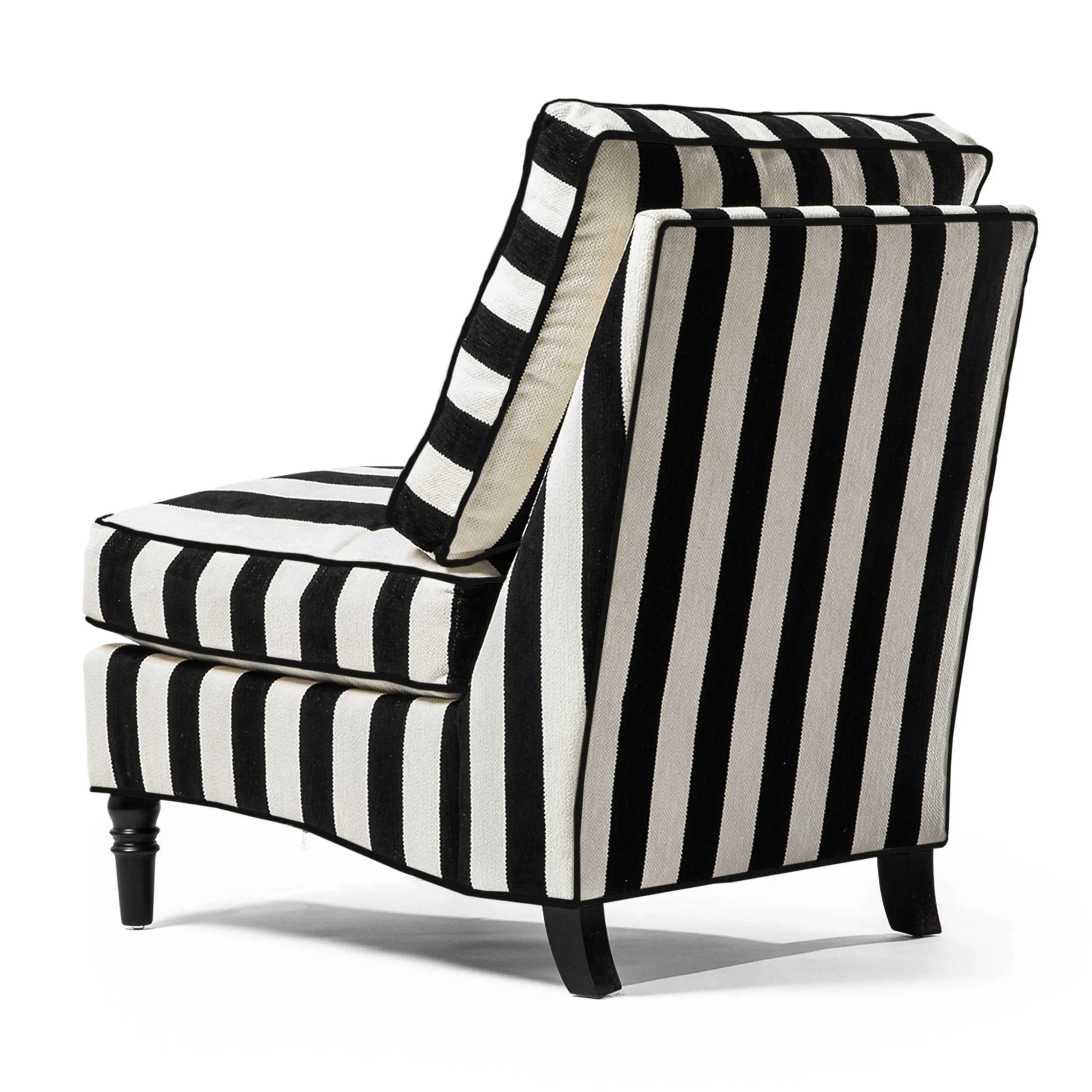 MacKenzie-Childs Marquee Black Stripe Chenille Armless Chair| Living Room