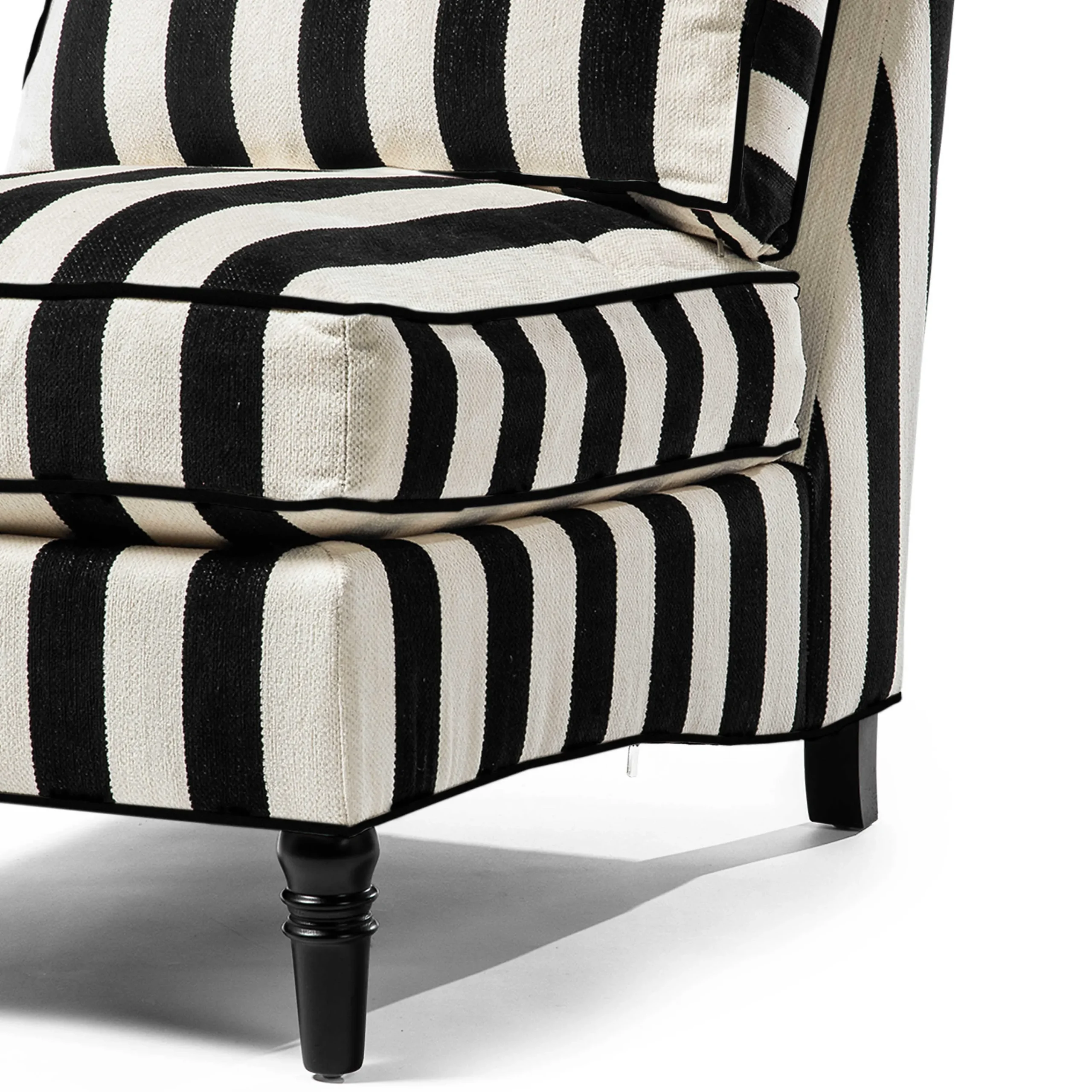MacKenzie-Childs Marquee Black Stripe Chenille Armless Chair| Living Room