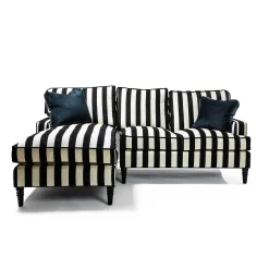 MacKenzie-Childs Marquee Black Stripe 2-Piece Left Arm Chaise Sectional| Living Room
