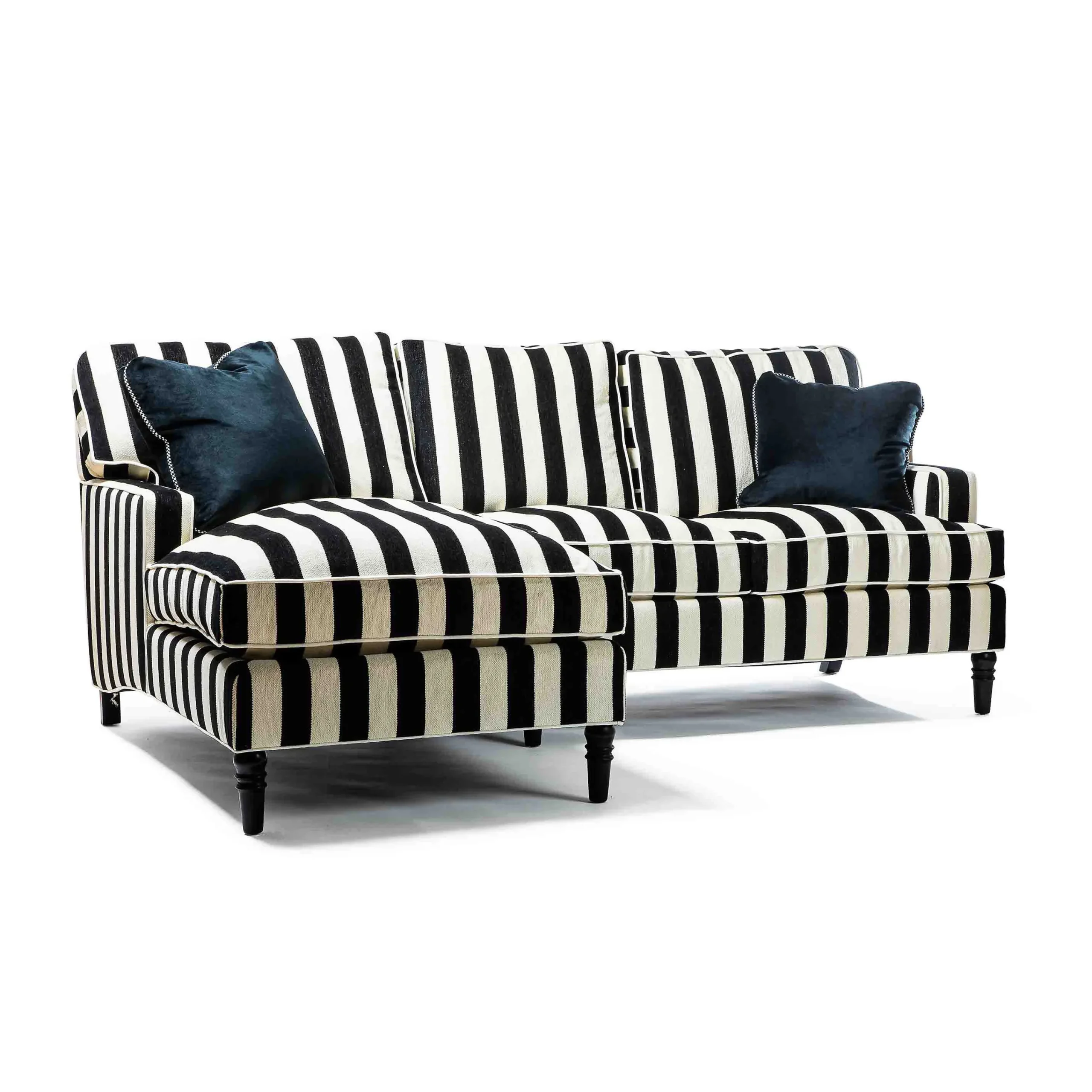 MacKenzie-Childs Marquee Black Stripe 2-Piece Left Arm Chaise Sectional| Living Room