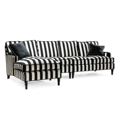MacKenzie-Childs Marquee Black Stripe 2-Piece Left Arm Chaise Sectional| Living Room