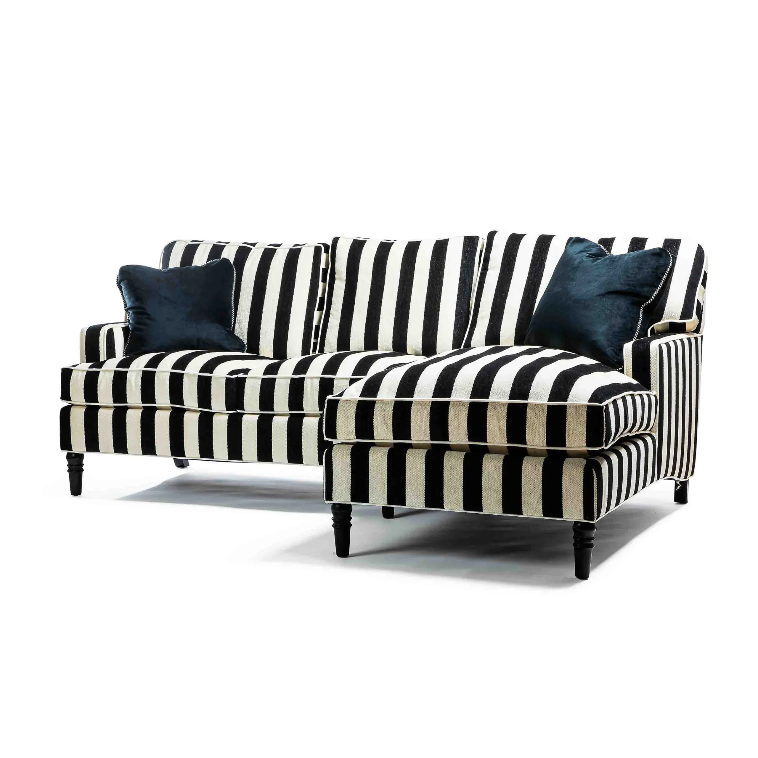 MacKenzie-Childs Marquee Black Stripe 2-Piece Right Arm Chaise Sectional| Living Room
