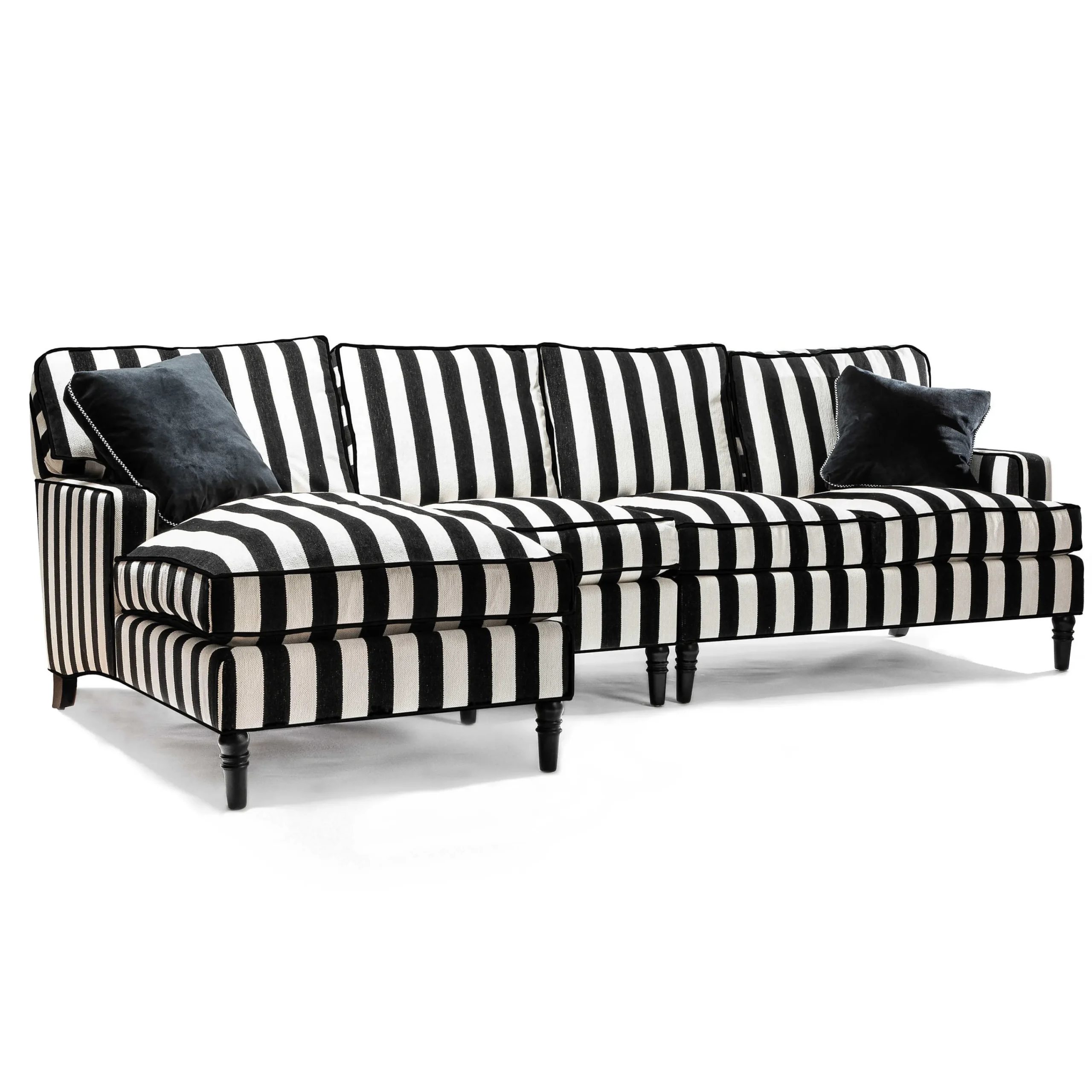 MacKenzie-Childs Marquee Black Stripe 2-Piece Right Arm Chaise Sectional| Living Room