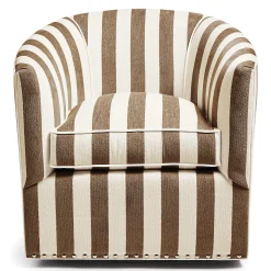 MacKenzie-Childs Marquee Brown Stripe Chenille Swivel Chair| Living Room