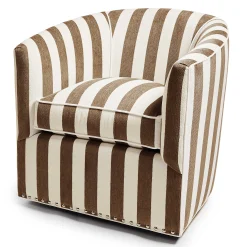 MacKenzie-Childs Marquee Brown Stripe Chenille Swivel Chair| Living Room