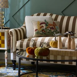 MacKenzie-Childs Marquee Brown Stripe Chenille Loveseat| Living Room