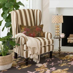 MacKenzie-Childs Marquee Brown Stripe Chenille Wing Chair| Living Room