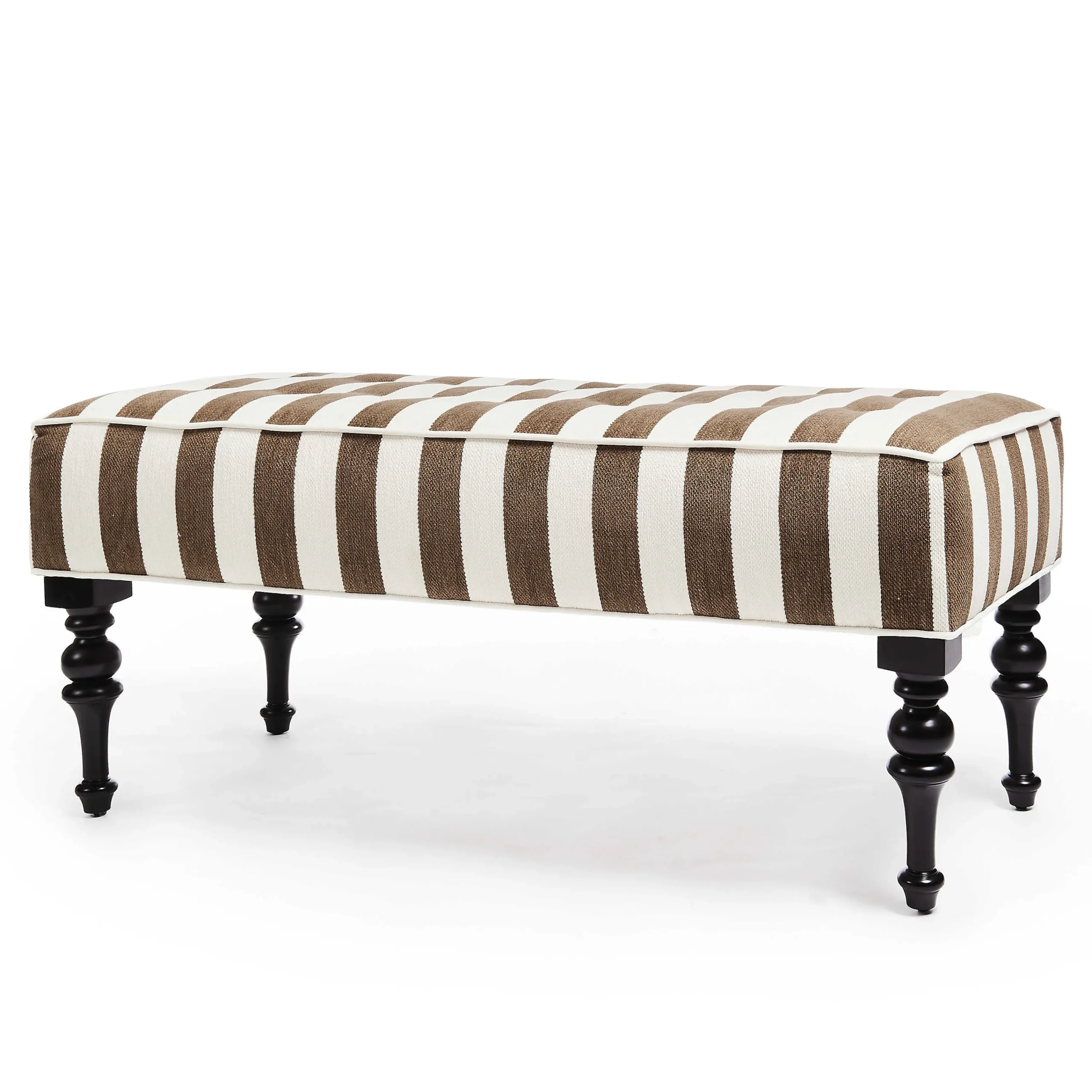 MacKenzie-Childs Marquee Brown Stripe Chenille Upholstered Bench| Bedroom|Living Room
