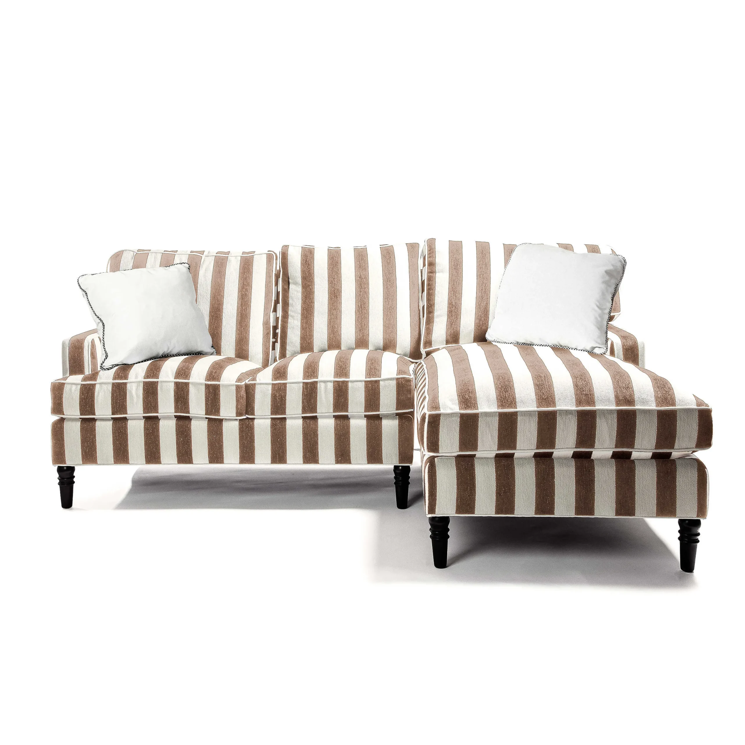 MacKenzie-Childs Marquee Brown Stripe 2-Piece Right Arm Chaise Sectional| Living Room