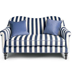 MacKenzie-Childs Marquee Navy Stripe Chenille Loveseat| Living Room