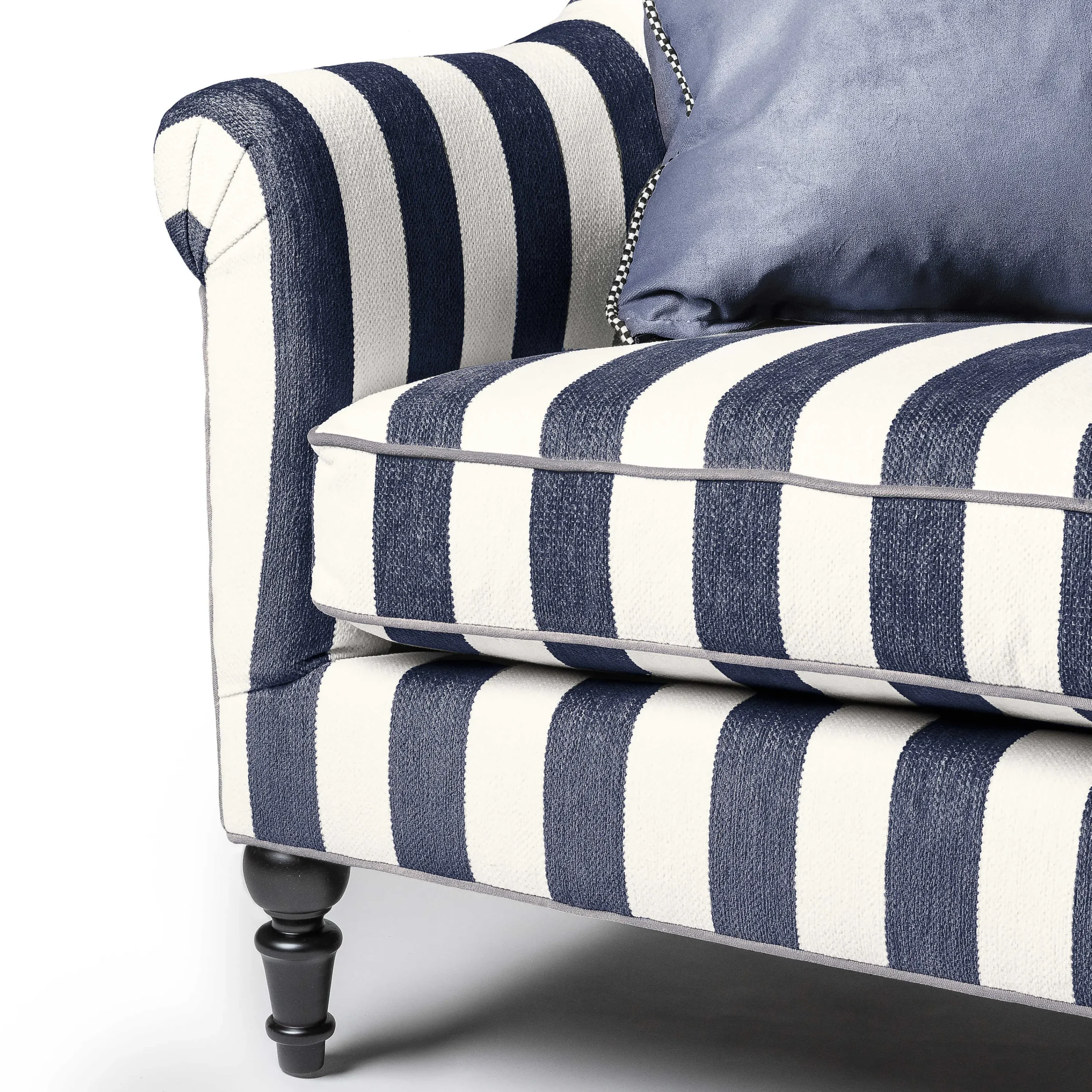 MacKenzie-Childs Marquee Navy Stripe Chenille Sofa| Living Room